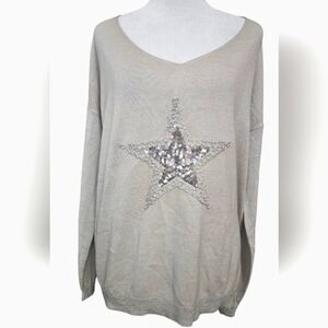 TEMPO PARIS Star Magic Lightweight Sweater Top In Beige/silver Sequin.S/M NWT